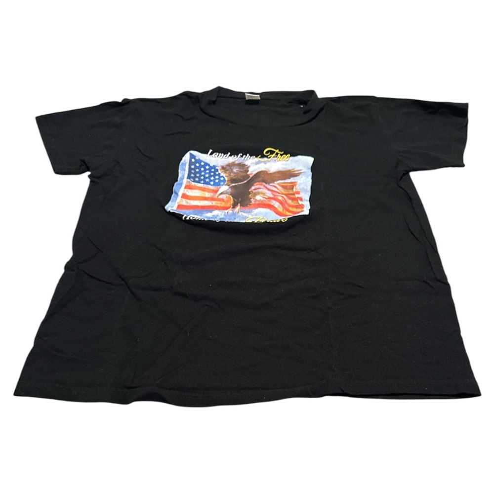 Womens Black Graphic Eagle Flag Short Sleeve Tee